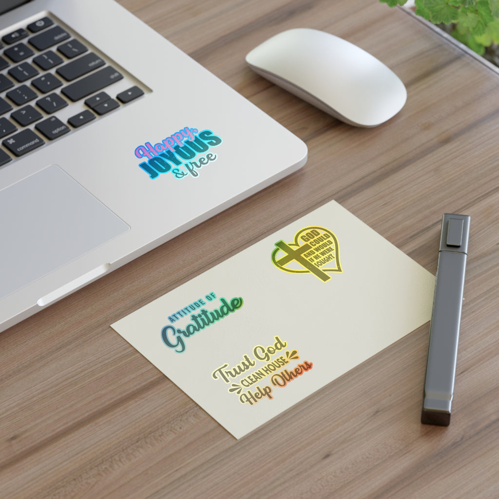 Christian Faith Sticker Sheet — Inspirational Bible Verse & Gratitude Decals (Happy Joyous, Trust God)