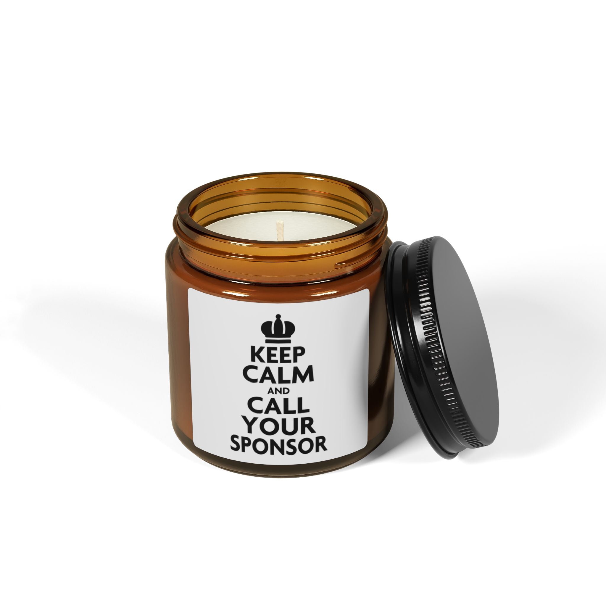 Keep Calm and Call Your Sponsor Scented Soy Candle – Amber Jar