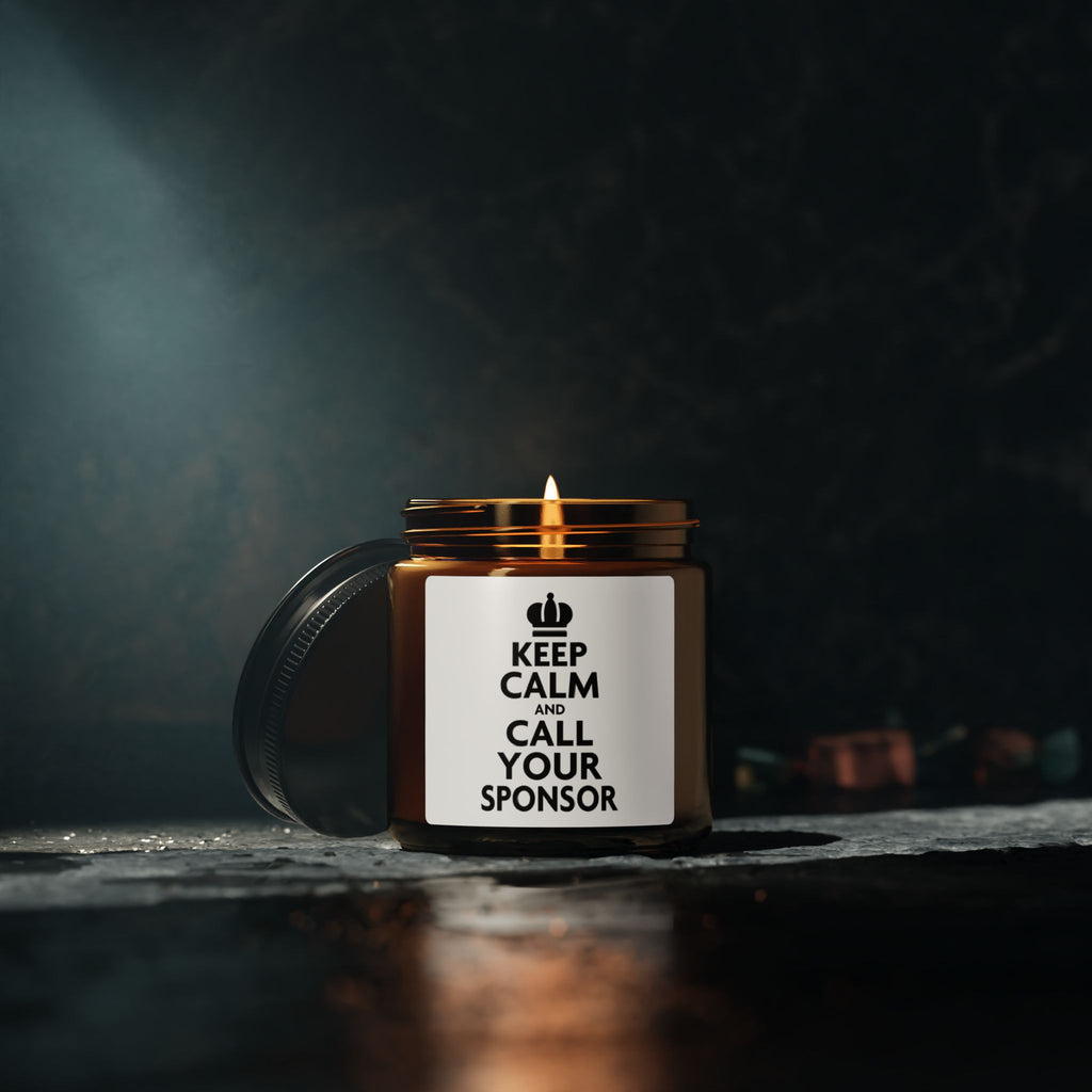 Keep Calm and Call Your Sponsor Scented Soy Candle – Amber Jar