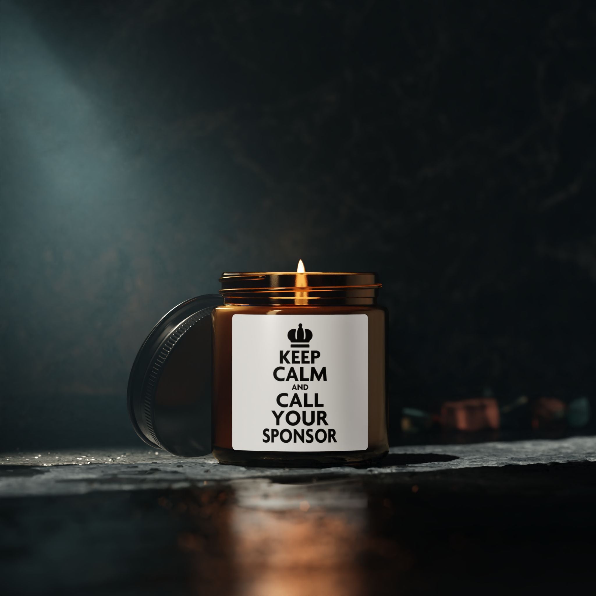 Keep Calm and Call Your Sponsor Scented Soy Candle – Amber Jar