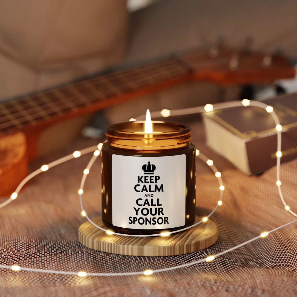Keep Calm and Call Your Sponsor Scented Soy Candle – Amber Jar