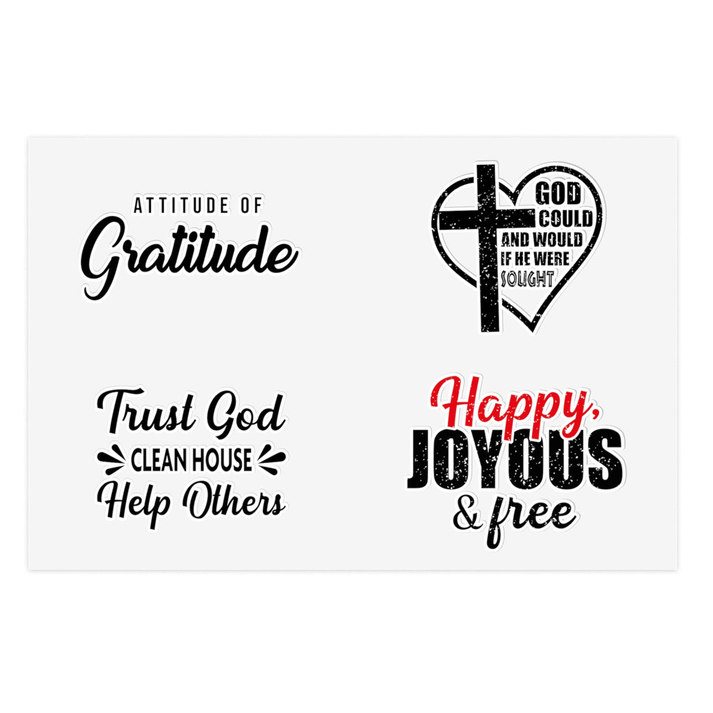 Christian Faith Sticker Sheet — Inspirational Bible Verse & Gratitude Decals (Happy Joyous, Trust God)