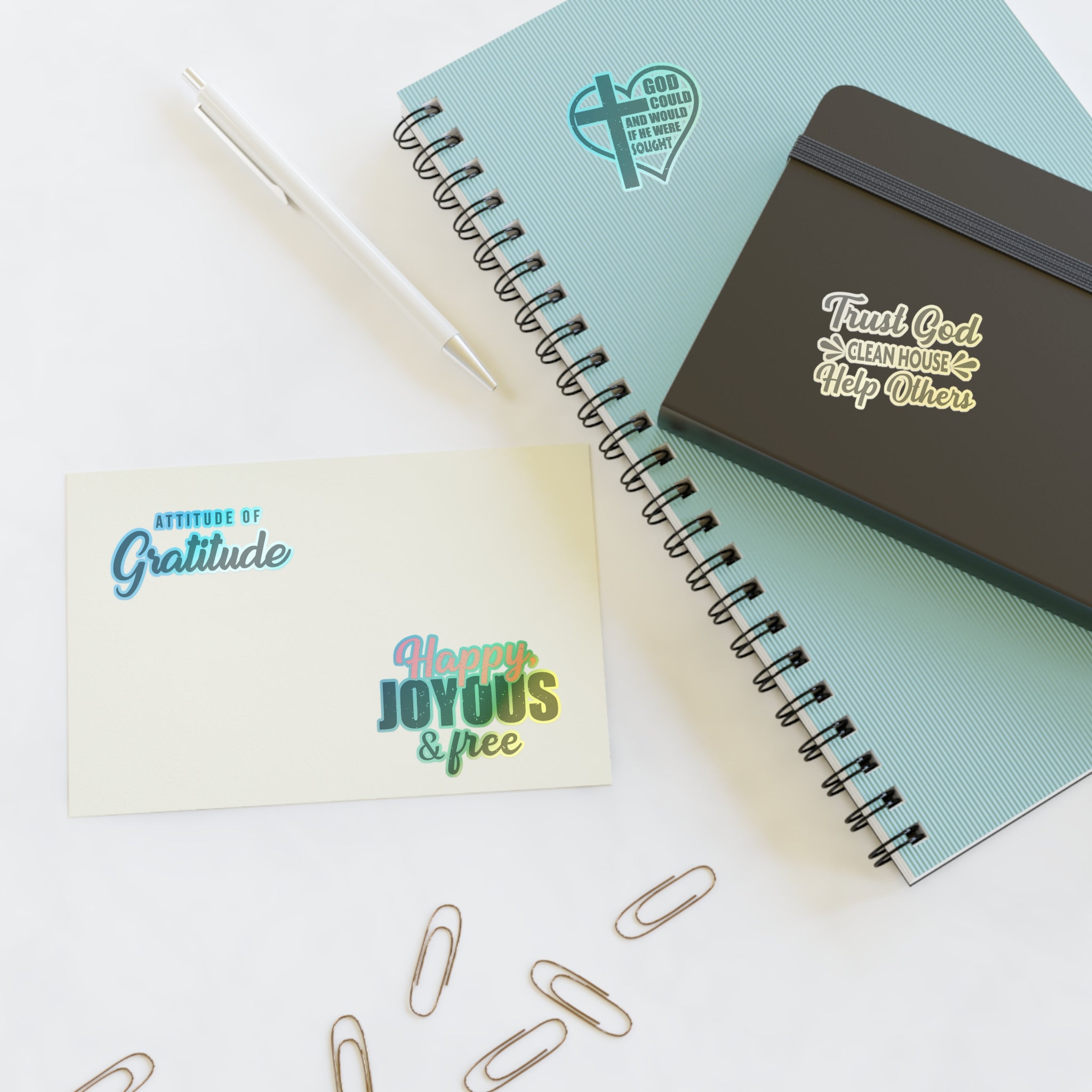 Christian Faith Sticker Sheet — Inspirational Bible Verse & Gratitude Decals (Happy Joyous, Trust God)