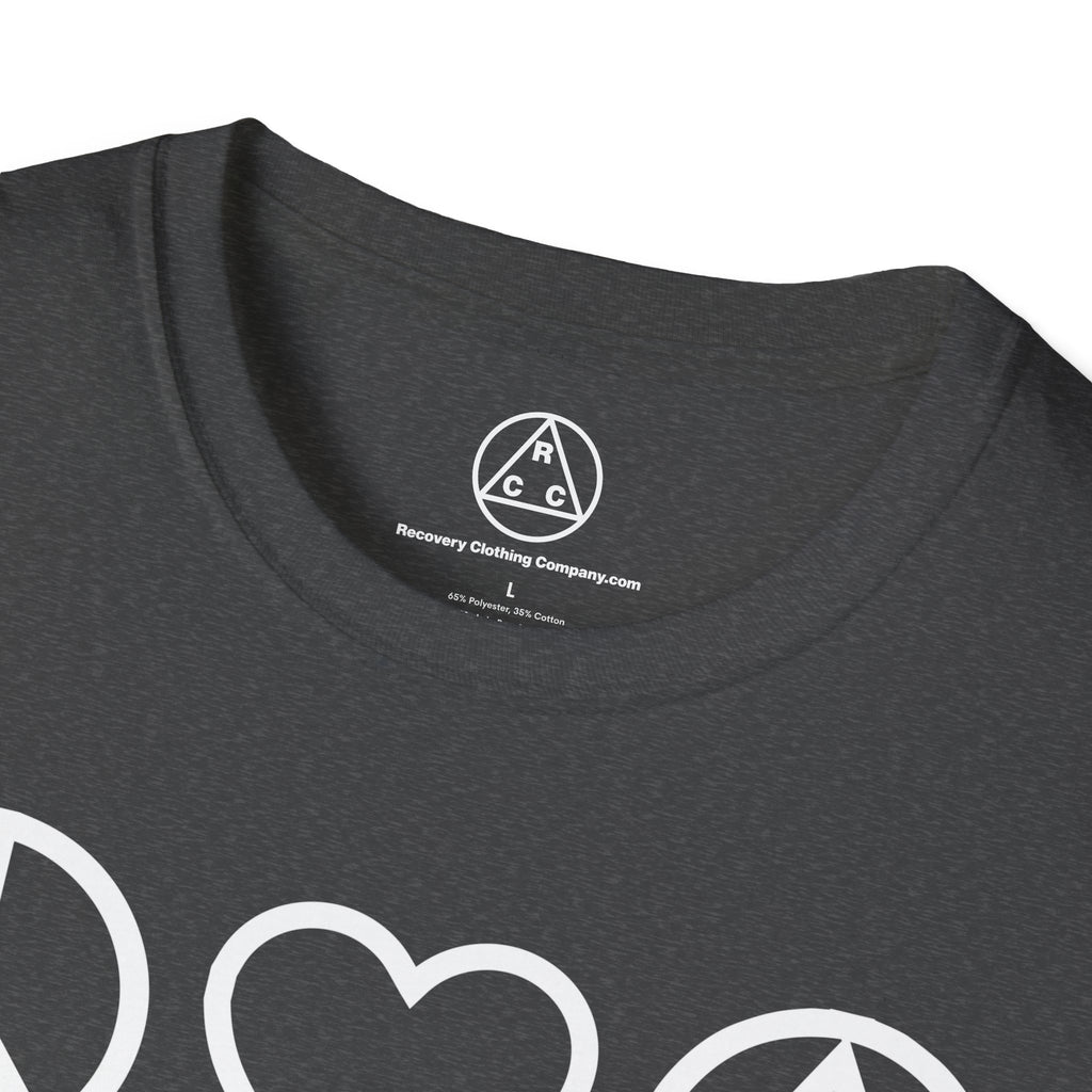 Peace, Love & Recovery T-Shirt — Classic Crewneck Tee